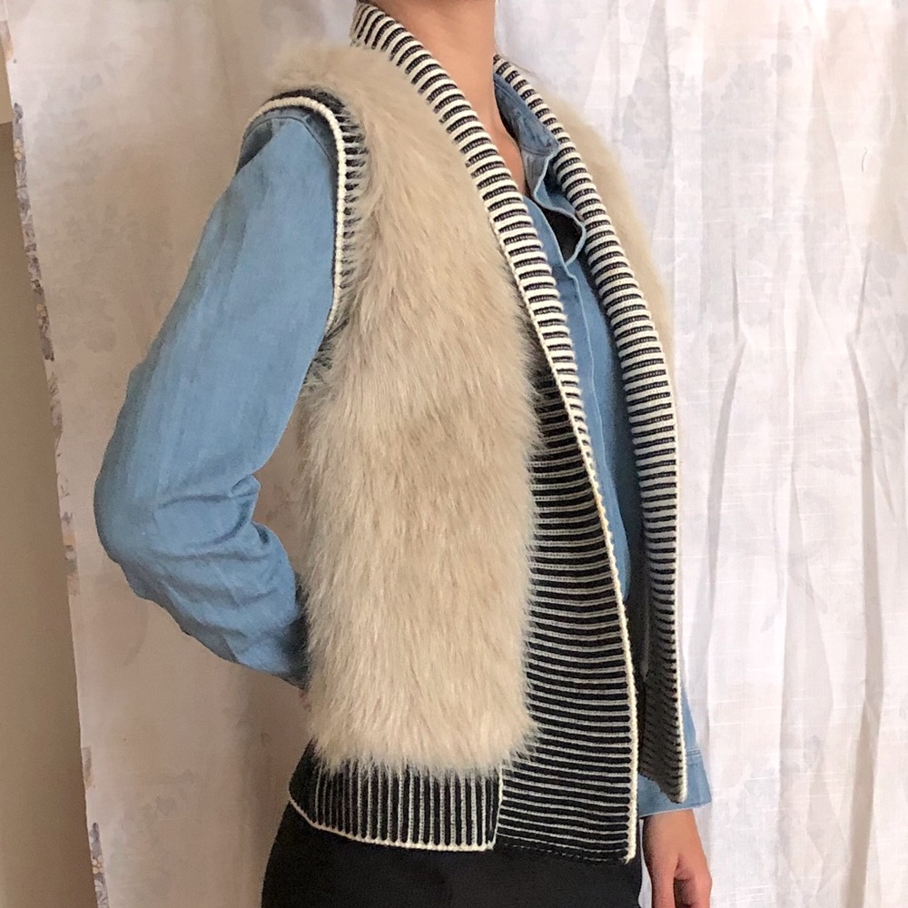 Banana Republic Black and White Fur and Knit Vest